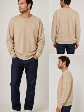 Jachs New York Mens Recycled Fleece Striped Sweatshirt Tan White Large